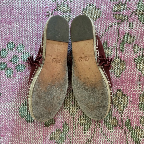 CHLOE Suede Fringe Espadrilles - Burgundy/Maroon/Wine - 37 - Picture 4 of 9
